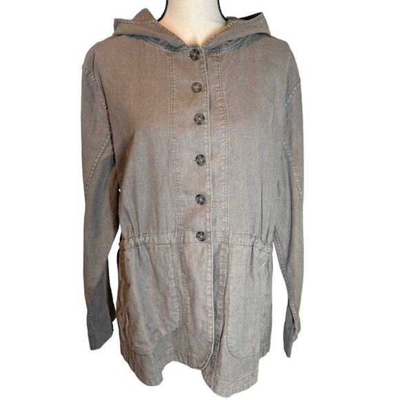 Carbon‎ 2 Cobalt Linen Cotton Hooded Jacket Taupe Large Lagenlook - Picture 1 of 7